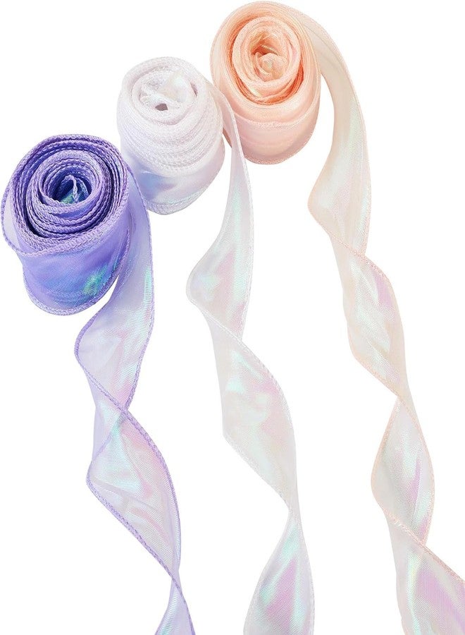 CartHome 3 قطع من الشريط، شريط أورجانزا من مواد الحرف اليدوية، لفة أشرطة، دانتيل أورجانزا ملون، تغليف هدايا، زينة حفلات، مجموعة ألوان: بنفسجي، أبيض، وردي شامبانيا - Image 1